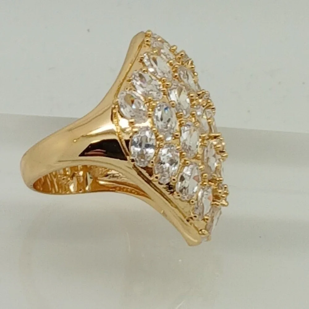 Vintage Huge 90s Oval Cluster Sim Diamond CZ Statement Dome Cocktail Ring Size 9